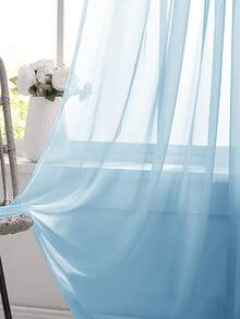 1pc Sheer Voile Curtain, Lightweight Translucent Fabric, Sun Blocking & Heat Insulation, Rod Pocket Top Design, Good Drapability, Suitable For Living Room, Bedroom, Balcony Decor | Autumn Decor, Room Decor - Sky Blue - View 4