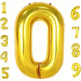 1pc Numbers 0-9 Balloons, 32inch Number Balloons, Alphabet 0-9 Birthday Balloons, Helium Balloons For Party Supplies, Large Size, Golden Numbers For Bridal Shower Or Bachelorette Party