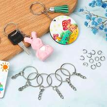 20/50pcs Metal Keychain Set - 20/50 Round Loop Hangers And 20/50 Split Rings, For DIY Crafts And Small Business Supplies - Keychain - View 8