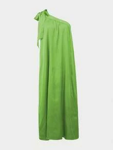 Elegant Solid Color Sleeveless Maxi Dress, Back To School Season Summer - Green - View 4