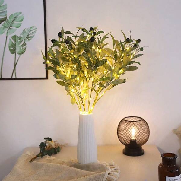 1pc LED Olive Tree Lights, Artificial Green Glowing Lighting For Wedding Decor, Vase, Olive Tree Branches, Birthday Party, Holiday Tabletop Decoration, Battery Powered, Multi-Color, Suitable For Birthday And Holiday Decoration, Lighting And Decor Accessory