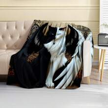 The Flannel Blanket With 1PC Domineering Cat Pattern Is Soft, Warm, Convenient, Lightweight, And Versatile. Suitable For Sofas, Beds, Bedrooms, Living Rooms, Offices, Camping, And Travel. It Is An Ideal Gift For Friends, Family, Sons, Daughters, Brothers, Sisters And Parents For New Year, Christmas, Halloween And Birthday