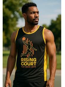 BASKETBALL TANK TOP SPORTY DAY TO DAY TRAINING RUNNING BODYBUILDING HD - Đen và Vàng - Xem 1