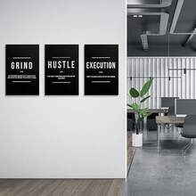 GUBIYU Black Hustle Grind Execution Wall Art Set Of 3 Framed Canvas Office Inspirational Motiviational Wall Decor Art Positive Quotes Posters Living Room Pictures Walls Decor Mens Guys 12x16 - Black 001 - 查看 6
