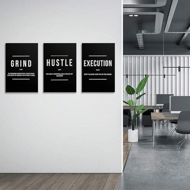 GUBIYU Black Hustle Grind Execution Wall Art Set Of 3 Framed Canvas Office Inspirational Motiviational Wall Decor Art Positive Quotes Posters Living Room Pictures Walls Decor Mens Guys 12x16 - Black 001 - 查看 6