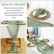 1 Set Taplak Meja Motif Keju dan 6 Serbet, Dekorasi Meja Makan Tekstur Kerut Bohemian Cocok untuk Pernikahan, Pesta Ulang Tahun, Perjamuan, Rumah, Piknik Luar Ruangan, Taman, Prasmanan - Hijau Sage - MultiWarna - View 8