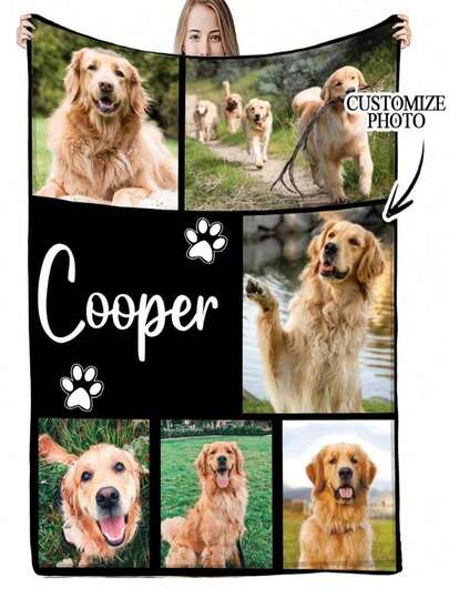 1 pieza Manta personalizada para mascotas de 280GSM ultra suave con estampado personalizado, hasta 6 fotos impresas, regalo para propietarios de mascotas, manta personalizada con retrato de mascota y nombre, recuerdo cálido y práctico