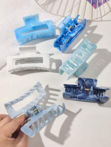 6 件套春夏波西米亚甜美蓝宝石蓝色大理石渐变方形中号发夹，清新森林海滩发夹配饰发饰优雅爪夹，学校用品，学院秋季配饰秋冬度假装女士 - 彩色 - 查看 5