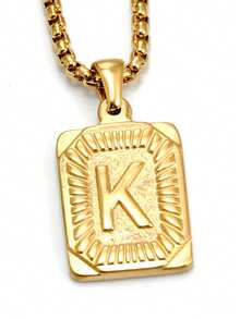 1pc 18K Gold Plated Stainless Steel English Letter Pendant Necklace, 26 Letters, Suitable For Men And Women Daily Wear - Gold - View 9