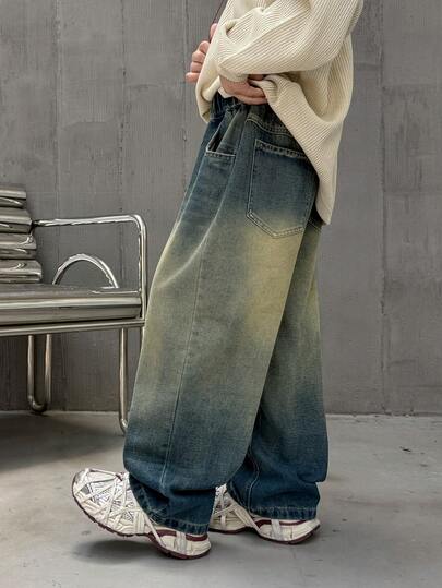 Boys' Loose Fit Straight Leg Casual Jeans, Suitable For Daily, School, Leisure And Outdoor Wear, Autumn