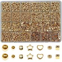 Yiwu Qiyou Accessories Co., LTD 3800颗4-7毫米心形五角星隔珠，亚克力材质，24格盒装，适用于DIY手链、项链、珠宝制作，适合初学者和专业人士，装饰珠子 - 金色 - 查看 3