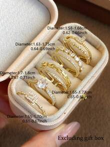 5pcs Set Minimalist Luxury Fashion Elegant Unique Personal French Classic Daily Party Copper Micro-Inlaid Cubic Zirconia Versatile Rings For Women - Yellow Gold - View 4