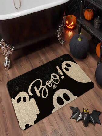 1pc Halloween Ghost Theme Doormat, Strong Holiday Atmosphere, Polyester Fiber, Hand Wash - Indoor/Porch Carpet Doormat, Small Rug, Welcome Mat, Carpet, Mat, Outdoor Doormat, Kitchen Rug, Home Decor, Front Door Mat, Area Small Rug, Outdoor Mat, Home Decor, Area Rug, Garden Carpet, Washable Carpet