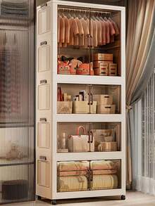 5/4/3/2/1 Layers No-Installation Folding Wardrobe, Bedroom Home Use Easy Thick Plastic Adult Rental Muti-Layer Storage Cabinet - 65 Transparent - View 7