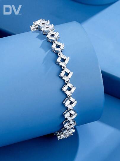 DV JEWELRY 1pc Luxury Platinum Plated Cubic Zirconia Women Bracelet, Elegant Jewelry Gift For Dates, Weddings, Parties, Anniversaries