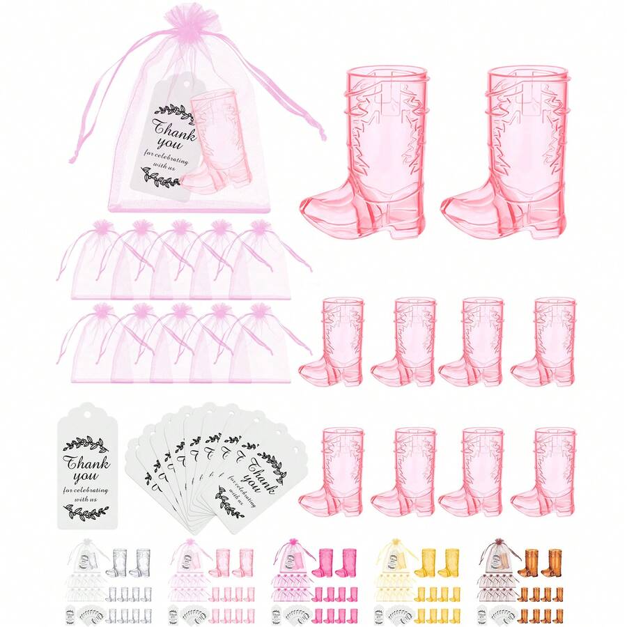 Set di 30 Articoli da festa a tema cowboy, include 10 paia di stivali da cowboy, 10 sacchetti regalo e 10 biglietti di ringraziamento, accessori per feste a tema cowgirl/western, ideale per addio al nubilato, feste di compleanno
