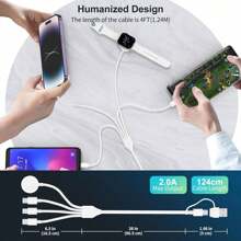 Multi Charging Cable 4 In 2 For Apple Watch Charger I-Phone, Travel 4 In 2 Watch & Phone Charger With IOSPorts/Type C/Type C Port Compatible With IPhone16 15 14 13 12 11 /Galaxy Android