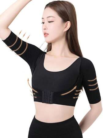 1pc Women'S Compression Arm Sleeves With Snap Closure, Breathable Nylon Fabric, All-Season Support For Yoga And Sports, Daily Use Arm Protectors