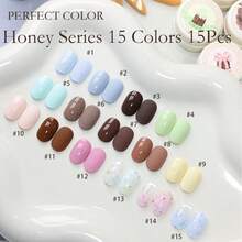 PERFECT COLOR 15色 5克/瓶 蜂蜜系列凝胶指甲油，可爱闪亮凝胶指甲油，适合返校季、夏季美甲、全息美甲沙龙和DIY居家美甲。 - 彩色 - 查看 5