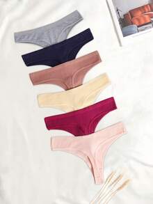 6pcs/Set Ribbed Comfortable G-String T-Back Thong Seamless Panties, Sexy Comfortable Triangle Women's Underwear - Multicolor - View 4