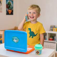 Kids Home Office Set, Playing House Game For 3+ Years Old-Equipped With Laptop, Writing Whiteboard Book, Tablet, With Calculator, Simulated Mobile Phone, Headphones&Kids Drink Cup, Pretend Working Toy - Orange - View 8