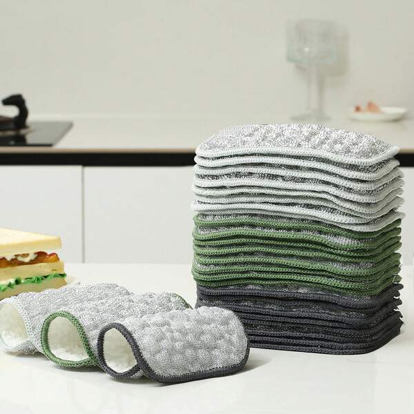 Set de 10 piezas de paños de lavado reversibles y resistentes a los arañazos de acero - paño de lavar platos de uso múltiple de metal, Sets para toallas de cocina y paño lavaplatos, paño duradero de limpieza, artículos esenciales para el baño y el hogar, suministros y herramientas de aseo, tela de terciopelo de hierro sin arañar - Paños de enjuague de múltiples usos, toallas y cubiertas de tela, utensilios de baño duraderos, herramientas y toallas domésticas