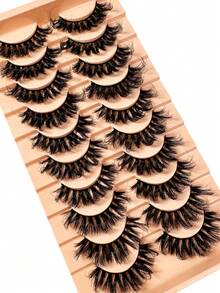 New 10Pairs Cat Eye Lashes Makeup Eyelashes 18mm 23mm 3D Mink Lashes Fluffy Wispy Volume Natural Long Cross False Eyelashes Eye Lashes Reusable Eyelash - màu đen - Xem 3