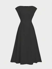 Glamful Florea杏色优雅法式束腰长裙，露背镂空设计，适合日常穿着和约会。 - 黑色 - 查看 3