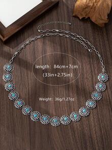 1 pieza Cadena de cintura de metal plateado estilo bohemio con colgante floral e incrustación de piedra, adecuada para atuendos diarios, de vacaciones y de fiesta de mujeres - Plateado - Ver 5