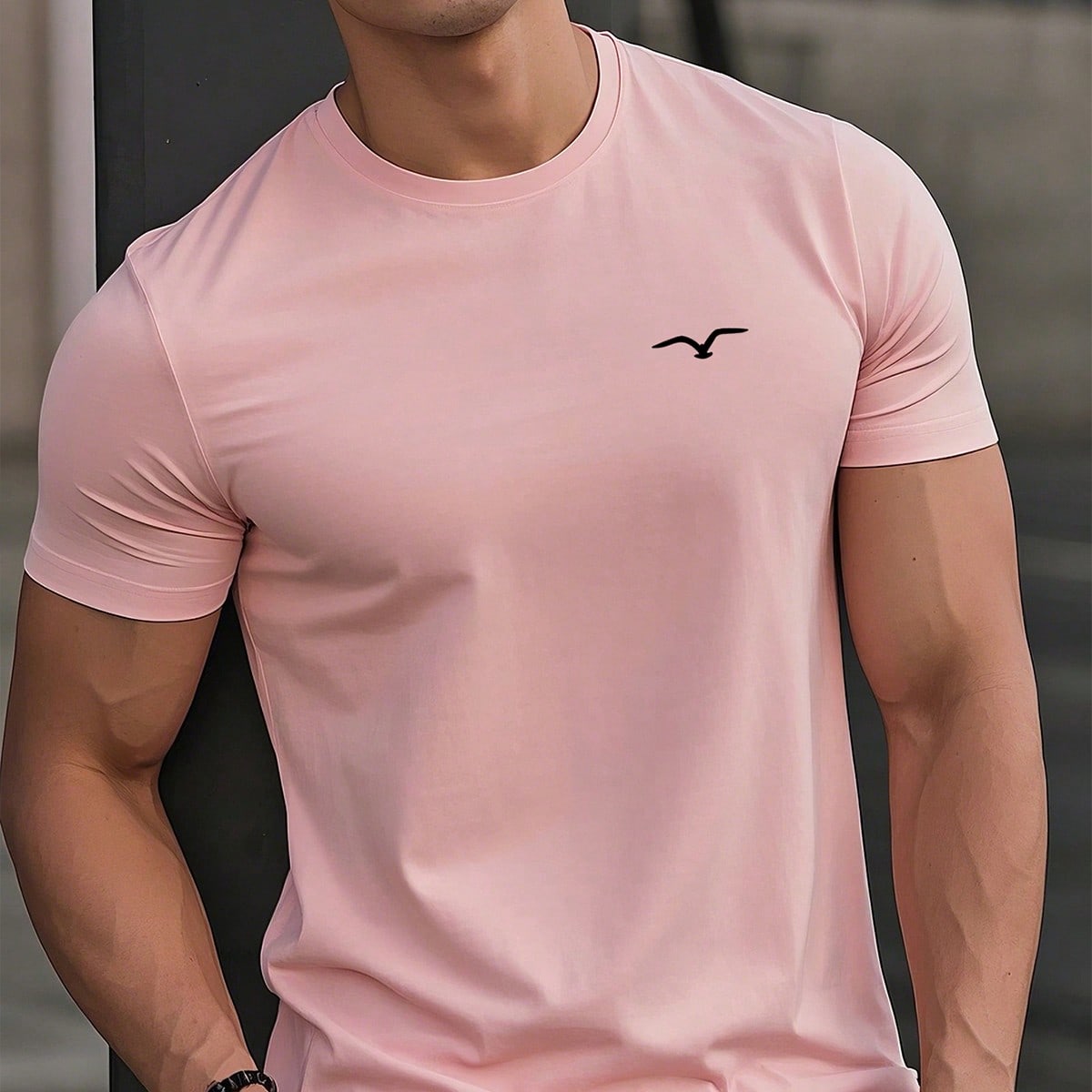 Camiseta de manga corta de cuello redondo casual con estampado de gaviota para hombre, para el verano