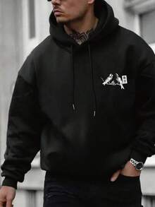 Herren Große Größen 250g Thermofutter Lässig Hoodie Sweatshirt, Buchstaben Grafik Muster, Urban Street Style, geeignet für Lässig, Sport, Herbst und Winter Wochenenden