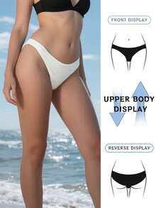 7 peças/pacote Calcinhas Tipo Tanga Sem Costura e Sexy de Algodão para Mulheres, Alta Elasticidade, Adequadas para Esportes e Fitness - Branco - Visão 3