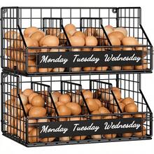Egg Holder Countertop With 5 Dividers & Labels, 3 Tier Stackable Chicken Egg Holder Baskets For Gathering Fresh Eggs, Egg Organizer For Egg Storage, Wall-Mounted, Black - 黑色 - 查看 9
