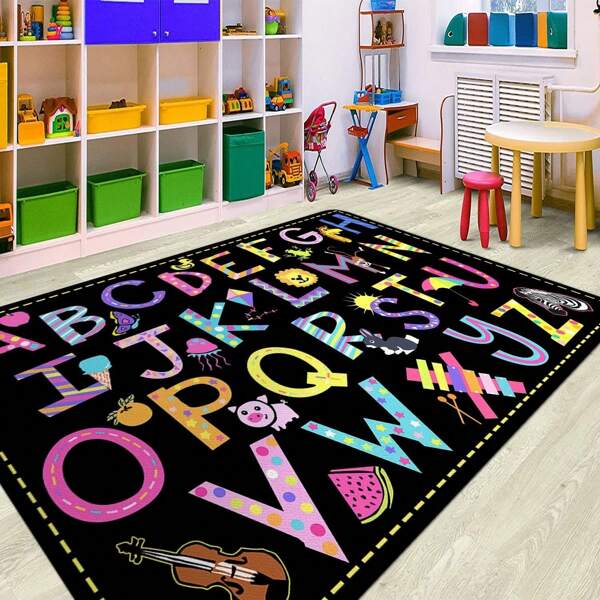 1pc Abc Colorful Classroom Decor, Back To School Cartoon Colorful Printed Decorative Rug Mental Health, Play Room Educational Rugs, Non-Slip Low Pile Flannel Decor Rugs, Suitable For Dining Room, Living Room, School, Classroom(31*20in/16*48in/18*60in/84*60in)