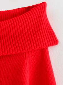 Women's Casual Versatile Straight Shoulder Off Shoulder Pullover Sweater Top - Red - View 5