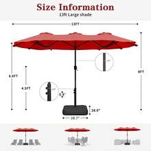 Vongrasig 13FT Large Patio Umbrellas With Base Included, Outdoor Double Sided Pool Umbrellas With Crank Handle, Large Rectangle Table Umbrella For Poolside Backyard Market,Red - Burgundy - View 3