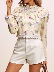 Women's Long Sleeve Florida Blouse / With Ruffle / Group Details / Yi1277 - 米色 - 查看 1