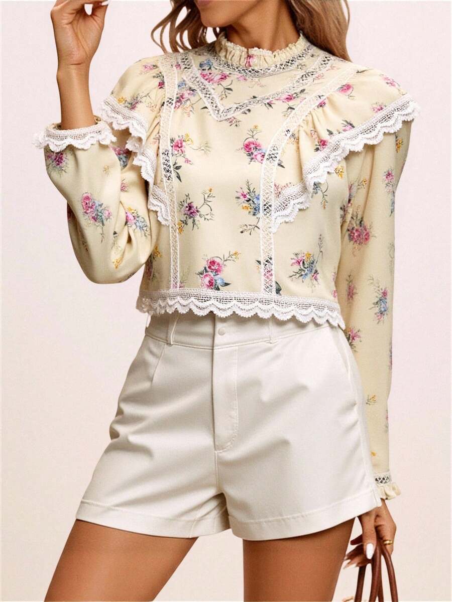 Women's Long Sleeve Florida Blouse / With Ruffle / Group Details / Yi1277 - 米色 - 查看 1