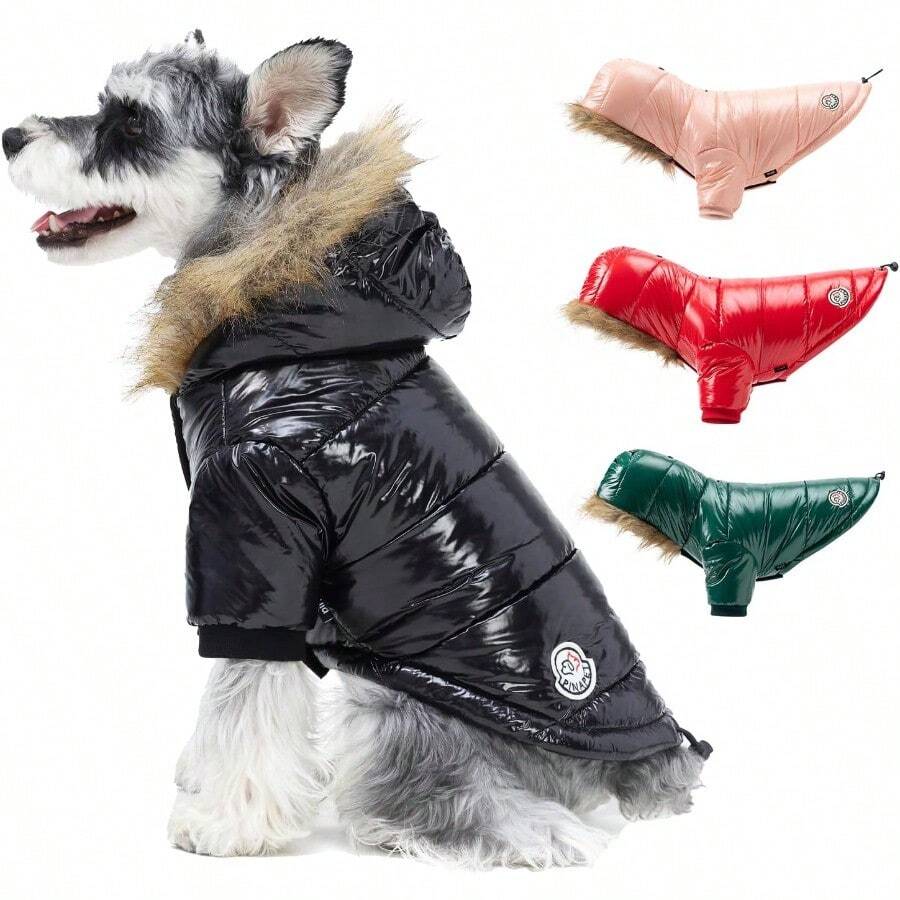 Dog Winter Coat With Large Faux Fur Hood Windproof And Warm Suitable For Small To Large Dogs Black S