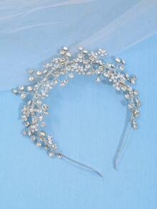 1pc Elegant & Luxurious Bridal Crystal Headband, Handmade Wedding Party Hair Accessories - Silver - View 3