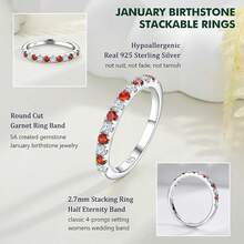 Birthstone Rings Eternity Band 925 Sterling Silver/Yellow Gold Created Gemstone Stackable Wedding Band Half Eternity Rings For Women Size 6 To 102025 - 01. 一月 / 創建石榴石 - 查看 3