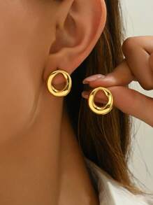 1 paire de boucles d'oreilles en métal circulaires ajourées à la mode pour femmes, boucles d'oreilles de fête élégantes minimalistes vintage et personnalisées