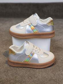 1 Pair Spring/Autumn Campus New Style Baby Sports Shoes, Fashion Versatile White Sole Patchwork Sneakers For Toddler Boys & Girls - Gold - View 2