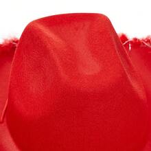 Womens Cowboy Hat, Adult Solid Color Furry Trim Wide Brim Hat Female Cap For Dating Party - Red - View 11