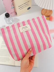 Colorful Strip Makeup Bag Women's Canvas Makeup Clutch Pouch Portable Zipper Cosmetics Bag Travel Toiletry Bag Ins Style Bags And Purses For Women - Multicolor - View 6