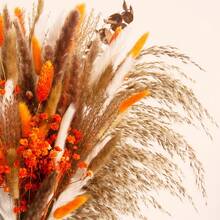 70/130pcs Dried Pampas Grass Bouquet Rustic Boho Floral Arrangement With Orange Accents Fall Wedding And Home Decor For Living Room Bedroom Office(17inch) - 彩色 - 查看 1