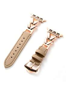 1 件兼容 表带，卡其色皮革和金属 V 链皮革表带，小众高端款式适用于 38mm/40mm/41mm/42mm/44mm/45mm，女款新款 Ins 奶油杏仁色，低调耐用，搭配玫瑰金金属，超级时尚耐用，透气