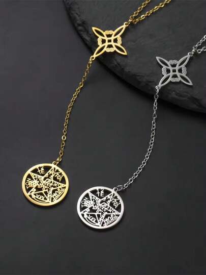 TEAMER 1pc Stainless Steel Mysterious Witch Knot Hollow-Out Star Pendant Necklace, Elegant Necklace For Holiday Gift To Family And Friends