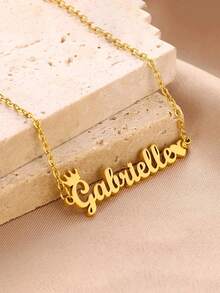 1 件定制不锈钢皇冠爱心名字项链，个性化时尚优雅多功能风格私人定制吊坠项链，适合女孩和女孩派对珠宝日常配饰，返校季 - A - 查看 3