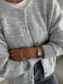 EAVA Vintage Soft Versatile Knit Cardigan For Women, New Autumn/Winter Design, Button Element Round Neck Cardigan, Suitable For Valentine's Day - Grey - View 4